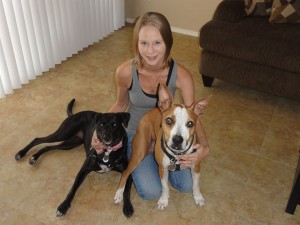 Our Ultimate Dog First Aid Kit winner, Michelle with her dogs Sierra and Grumbles