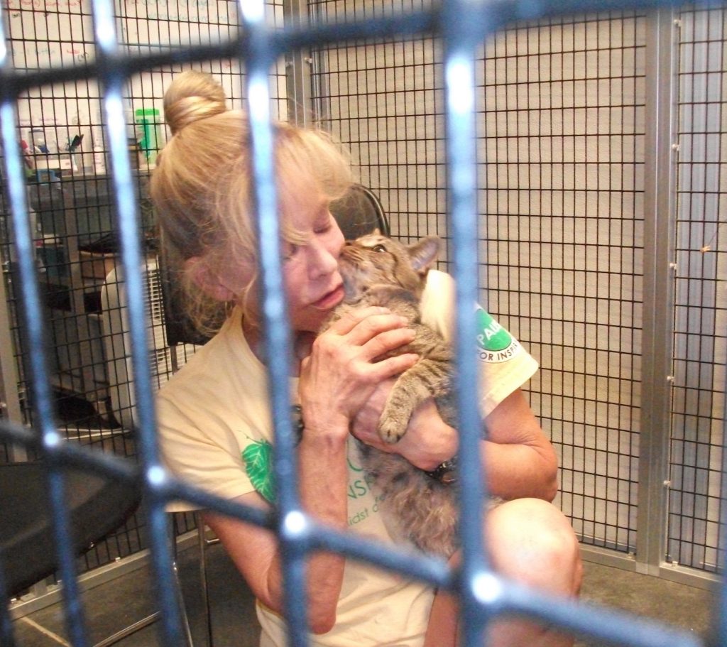 Sandy Weinstein and her adopted cat Toto