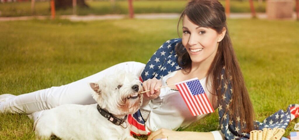 Woman and Dog with American Flag