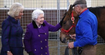 Left: Queen Consort Camilla, Her Majesty Queen Elizabeth II, and Monty Roberts following a demonstration session | Photo: MontyRoberts.com